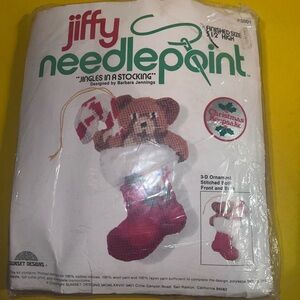 Jiffy Needlepoint Ornament Kit 5.5” Christmas Bear Stocking 2 sided craft NEW